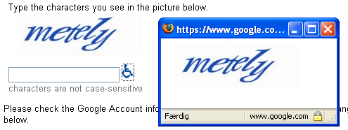 screenshot of the google account signup captcha