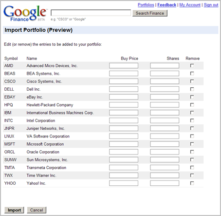 google finance import preview