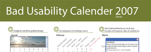 Screenshot of Danish Bad Usability Calendar (dårlig brugervenlighed kalender 2007)