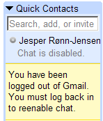 GMail chat service logged out (but google mail still working)