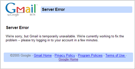 GMail service unavailable (google server down)