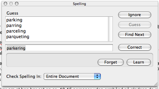 Pages.app ’spelling’ dialog